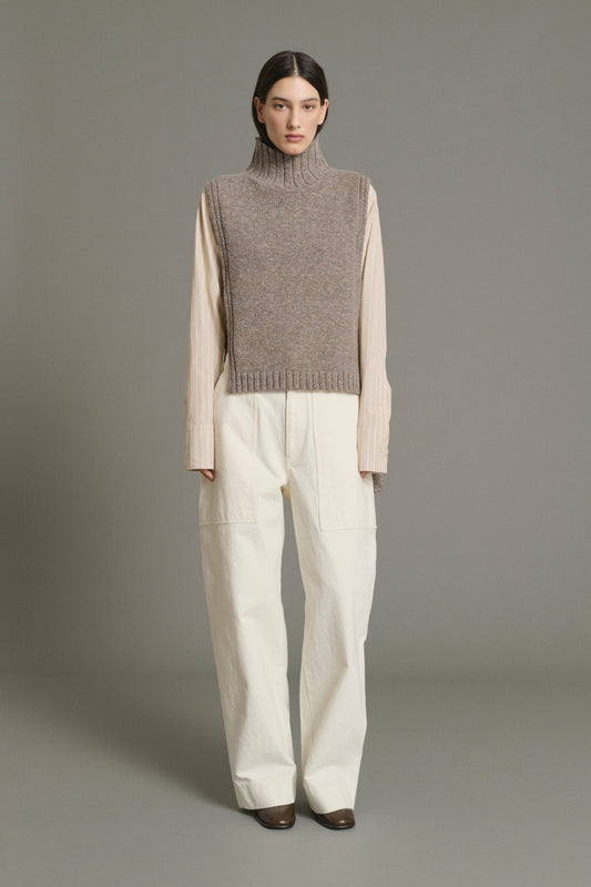 Pull Or - Beige/Gris - Laine - Femme