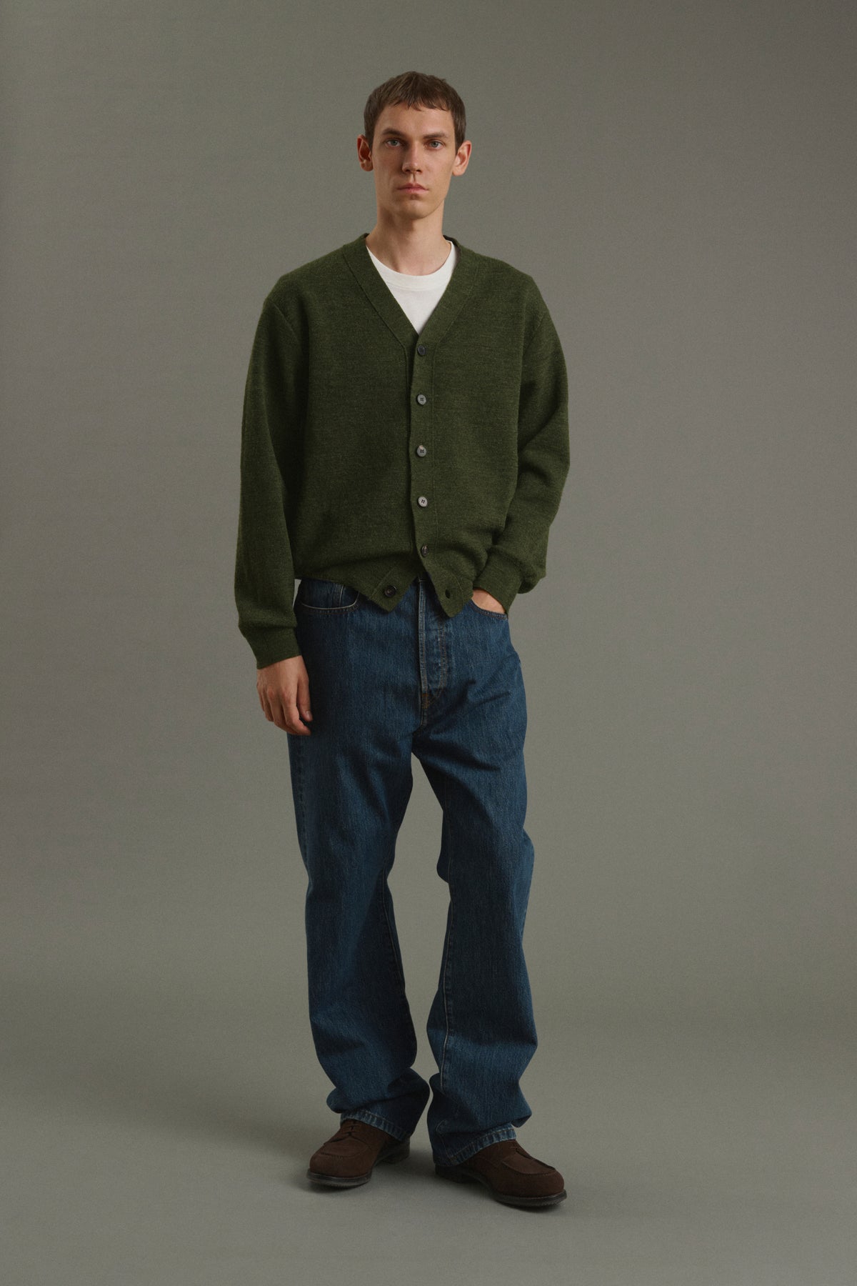 Cardigan Romeo - Dunkles Khaki - Wolle - Herren vue 1
