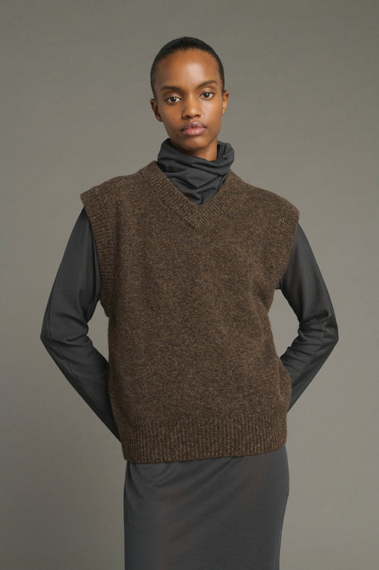 Pull Karl - Marron Chiné - Laine Mérinos - Femme