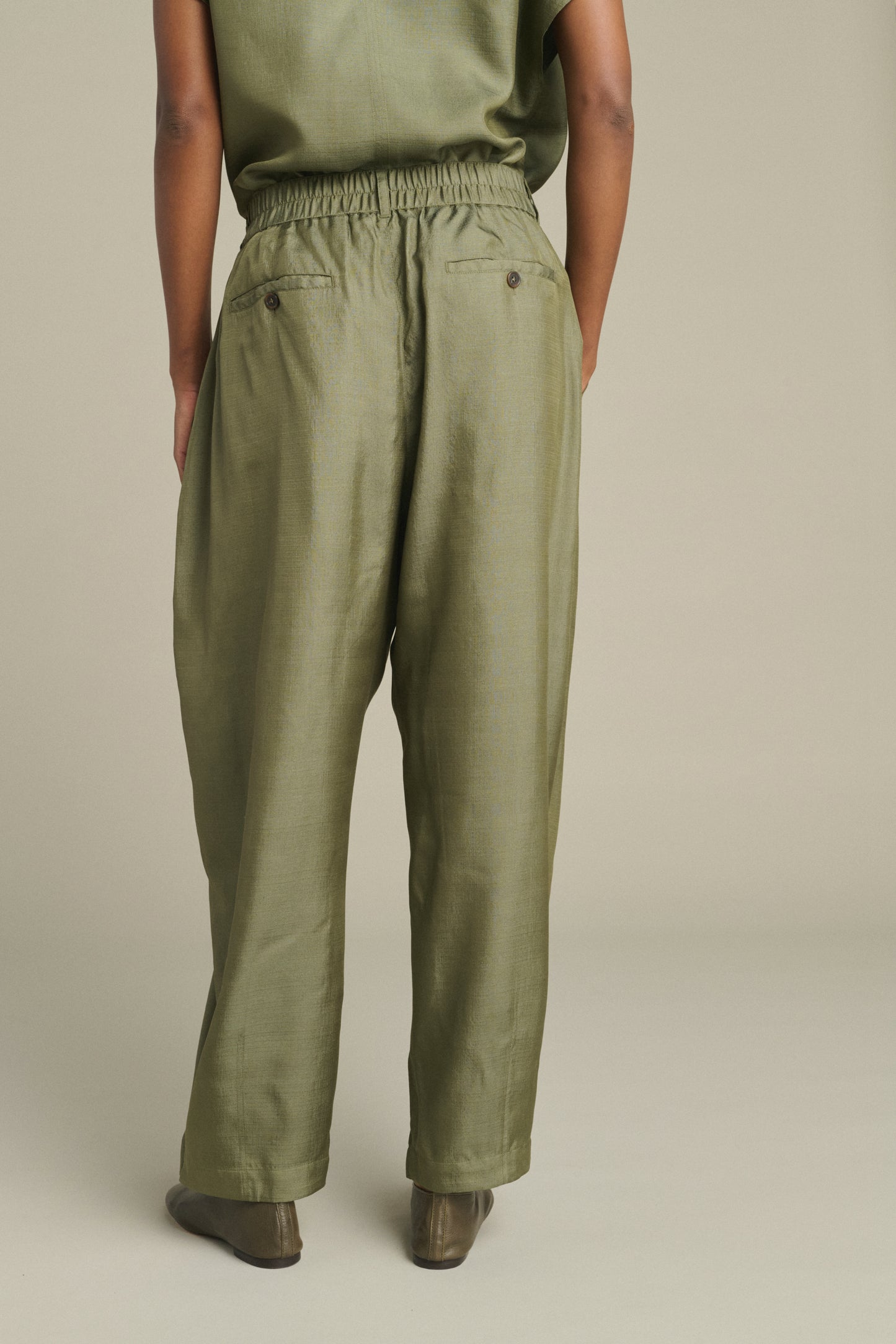 Pantalon Vernon - Vert De Gris - Soie - Femme