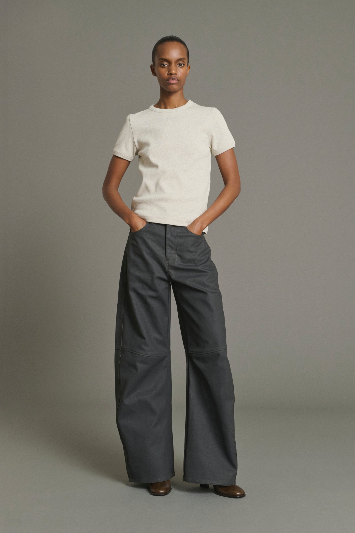 T-Shirt Aristide - Gris Chiné Coton Bio Côtes Femme - Soeur