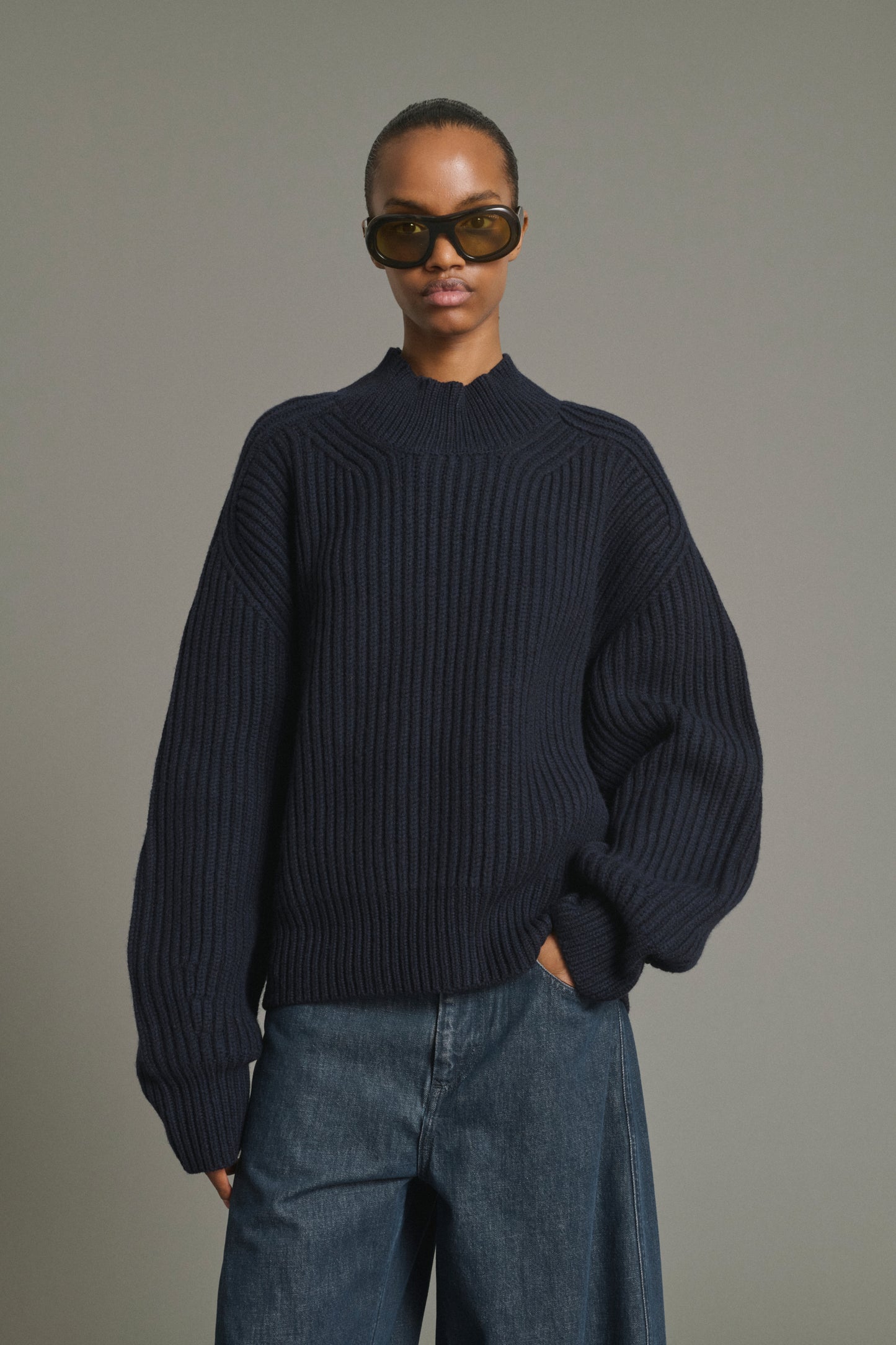 Pullover Flamand – Marineblau Merino-Wolle Grobe Rippen – Soeur