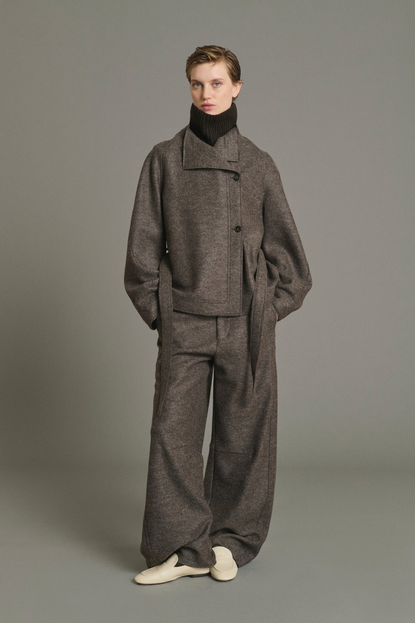 Jacke Theia - Meliertes Taupe - Wolle - Damen
