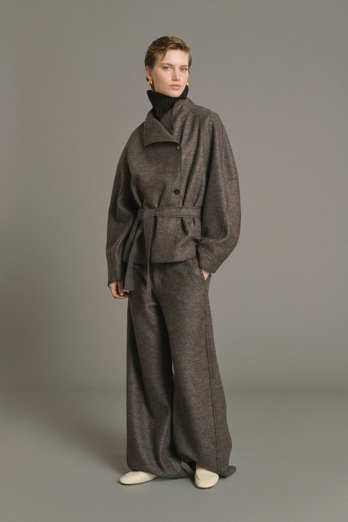Pantalon Gibson - Taupe Chiné - Laine - Femme vue 1