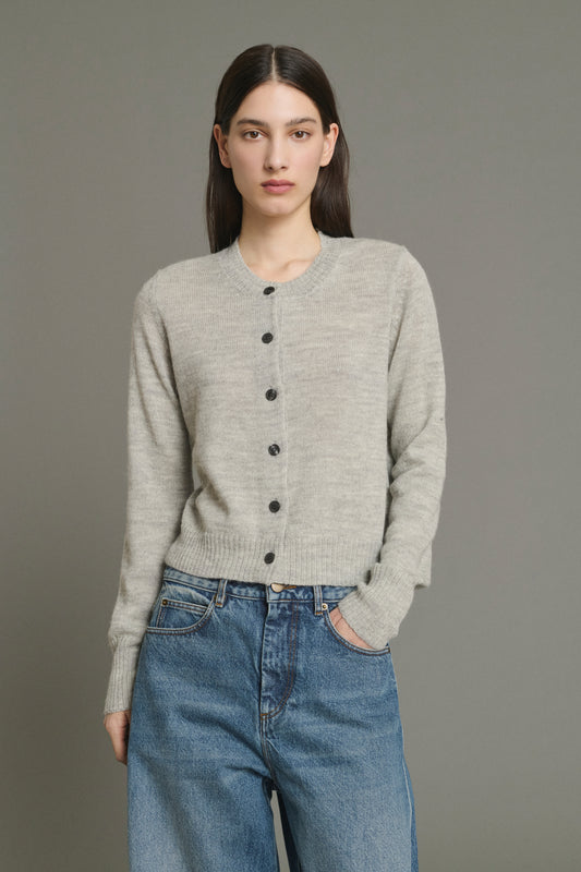 Cardigan Griffith - Hellgrau Meliert - Wolle - Damen