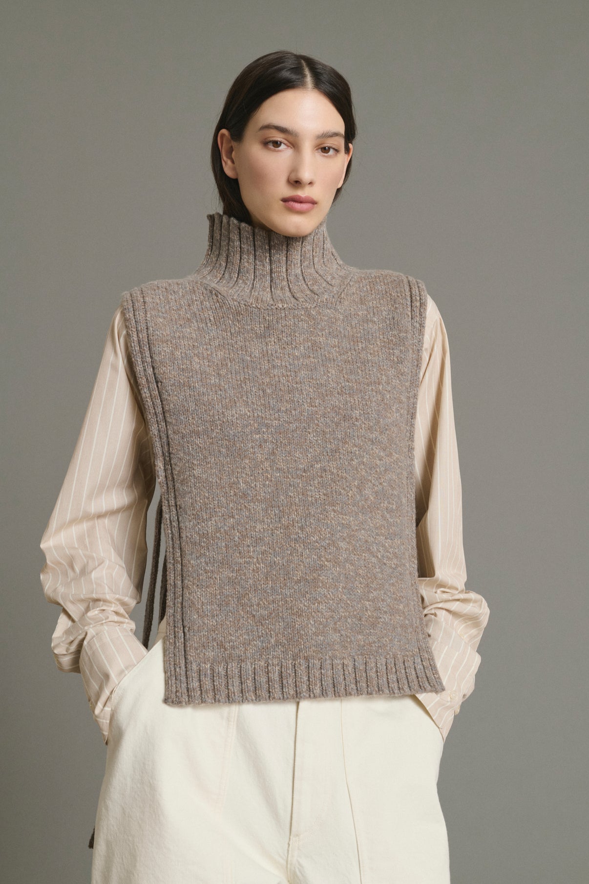 Pullover Or - Beige/Grey - Wool - Women vue 3