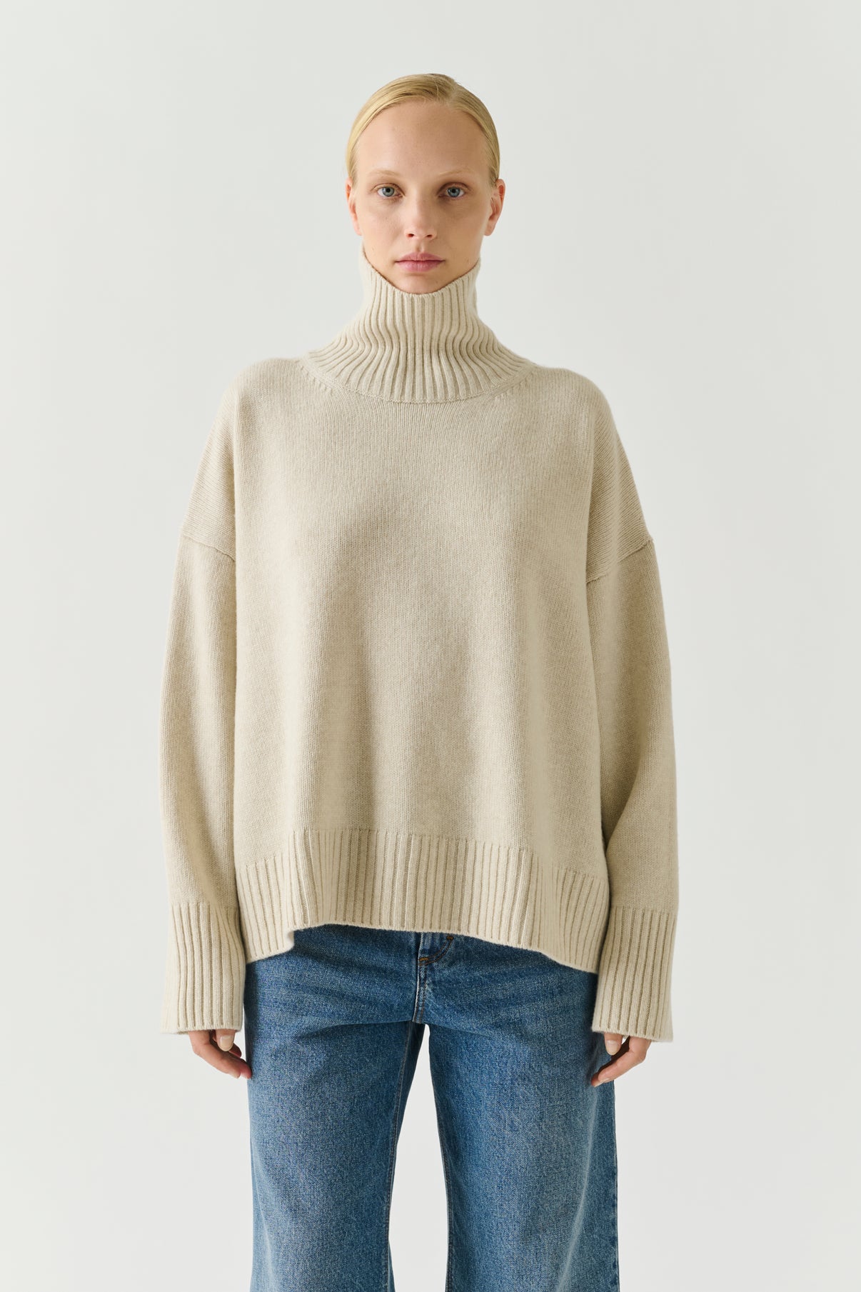 Pullover William - Ecru Meliert Merinowolle Stehkragen - Soeur vue 1