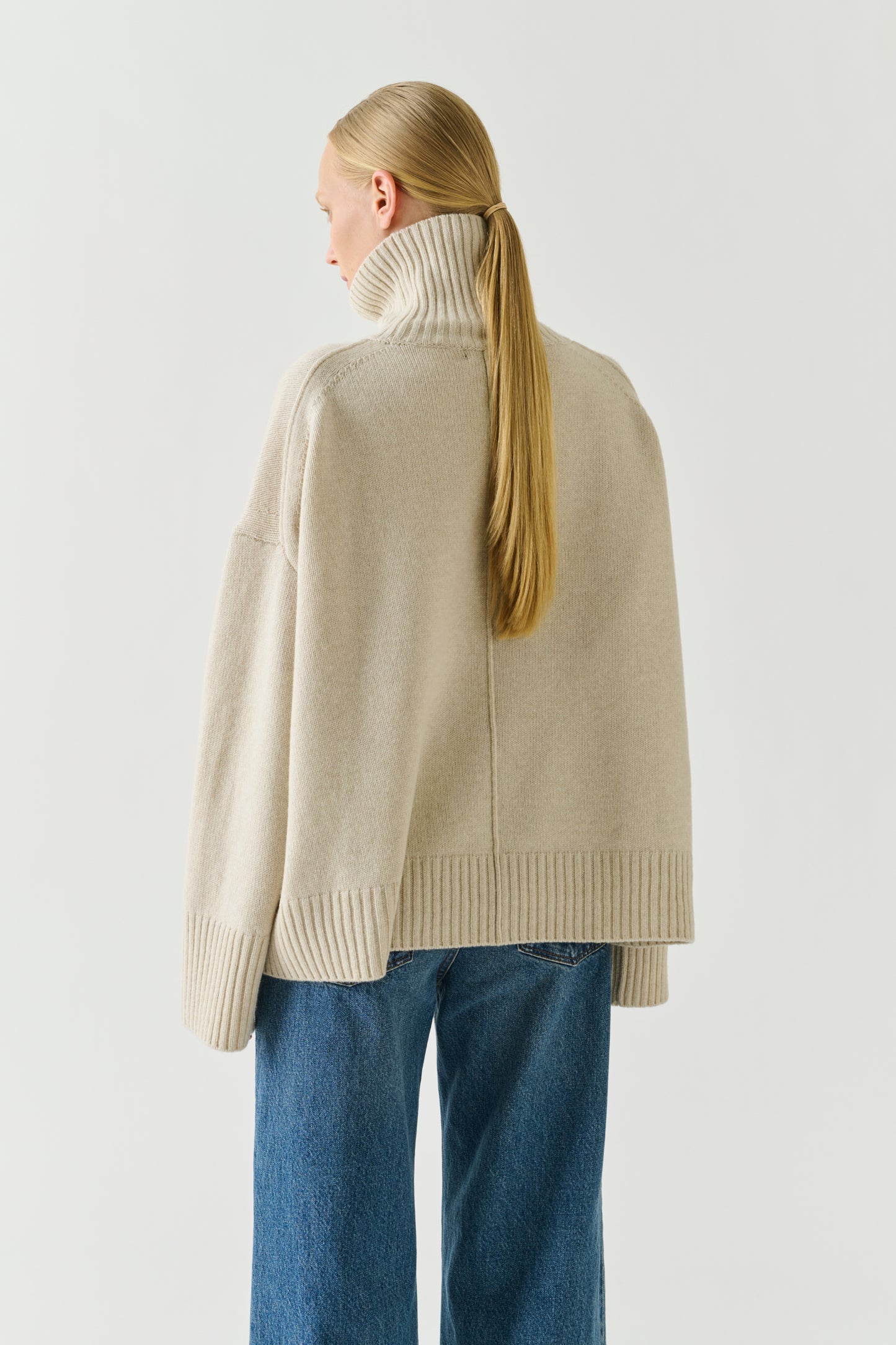 Pullover William - Ecru Meliert Merinowolle Stehkragen - Soeur