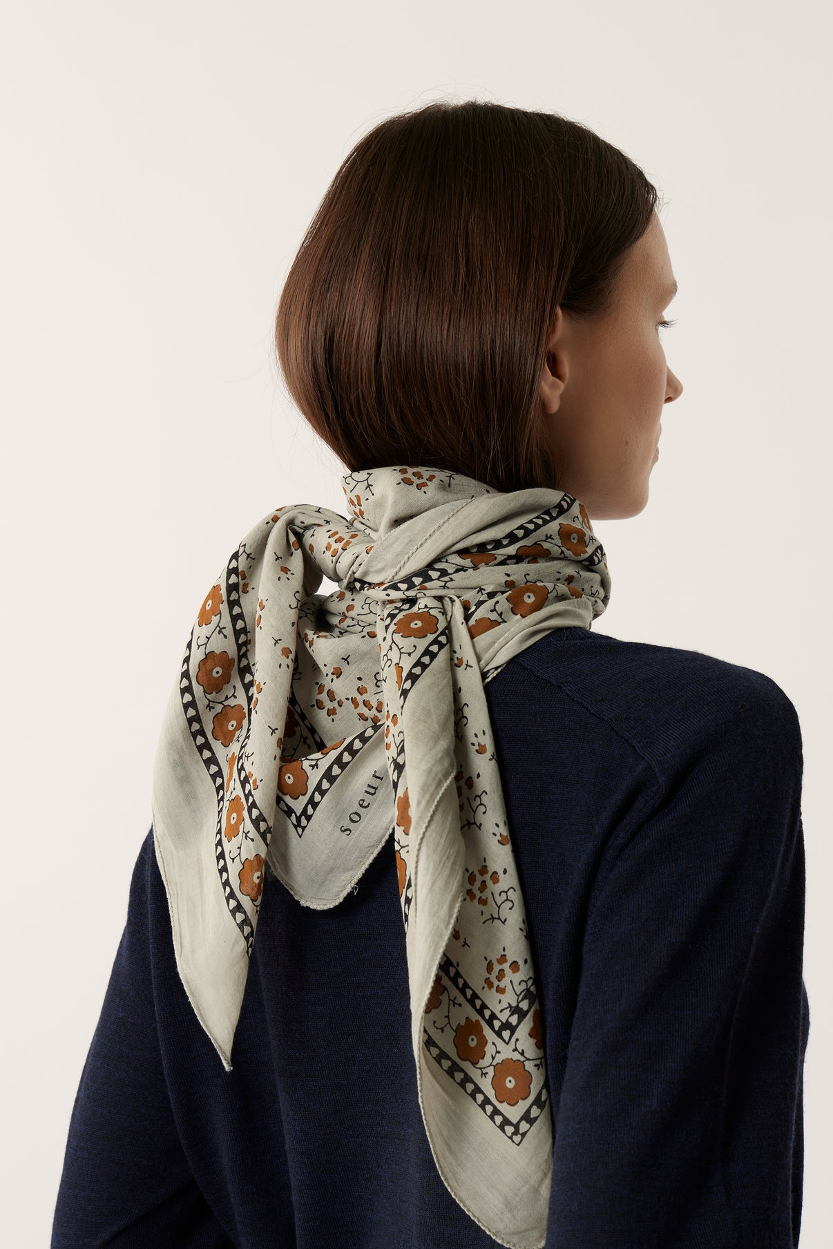 Foulard Classique - Marron/Gris - Coton - Femme vue 2