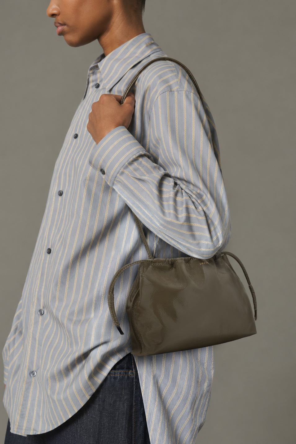 Sac Suzette - Kaki Cuir Verni Froncé - Soeur vue 2